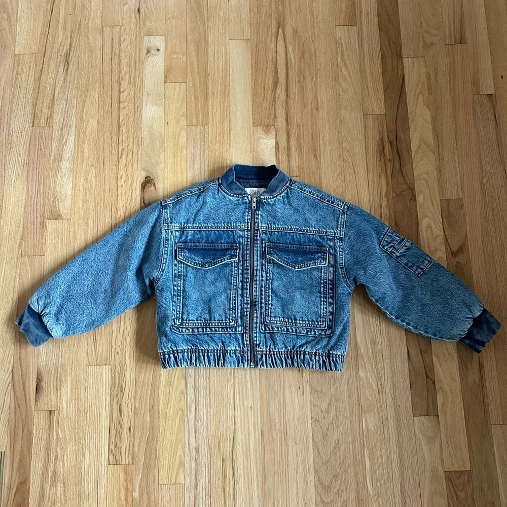 ZARA kids denim bomber jacket insulated fall winter layer size 9-10